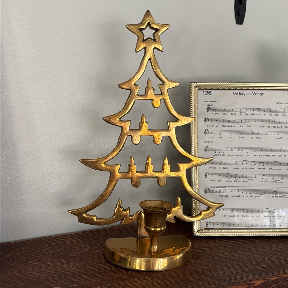 Vintage brass Christmas tree candle holder